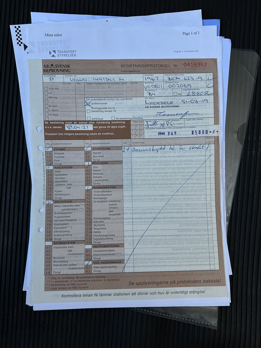 Documentation for 1967 Volvo 144 1.8 