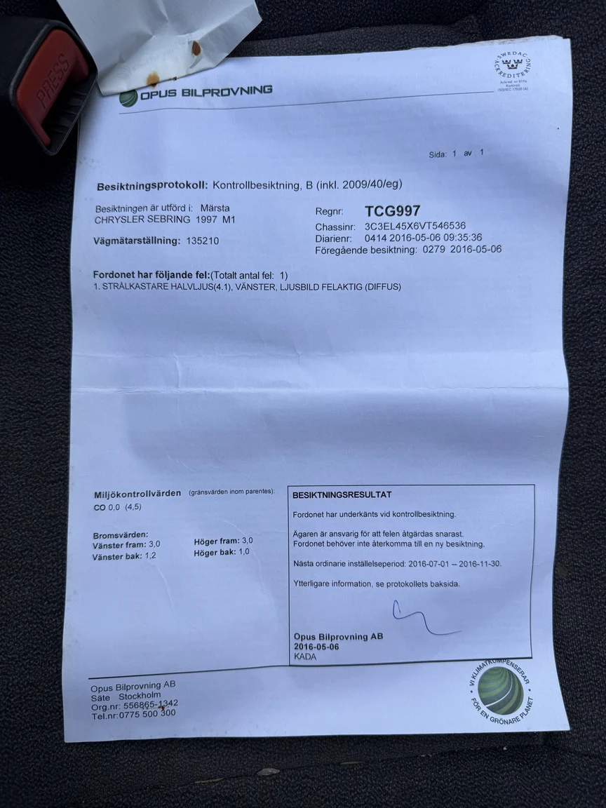 Documentation for 1997 Chrysler Sebring Cabriolet (6)
