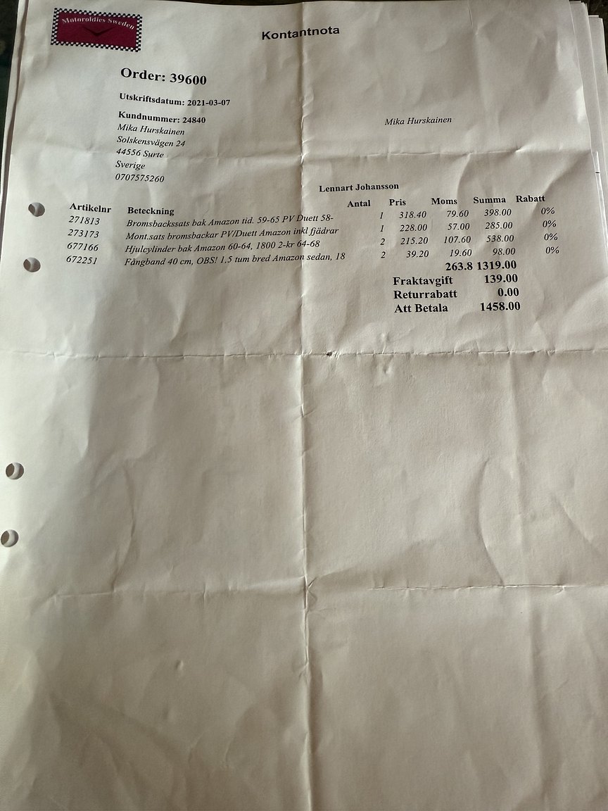 Dokumentation för 1964 Volvo Amazon 121 P130