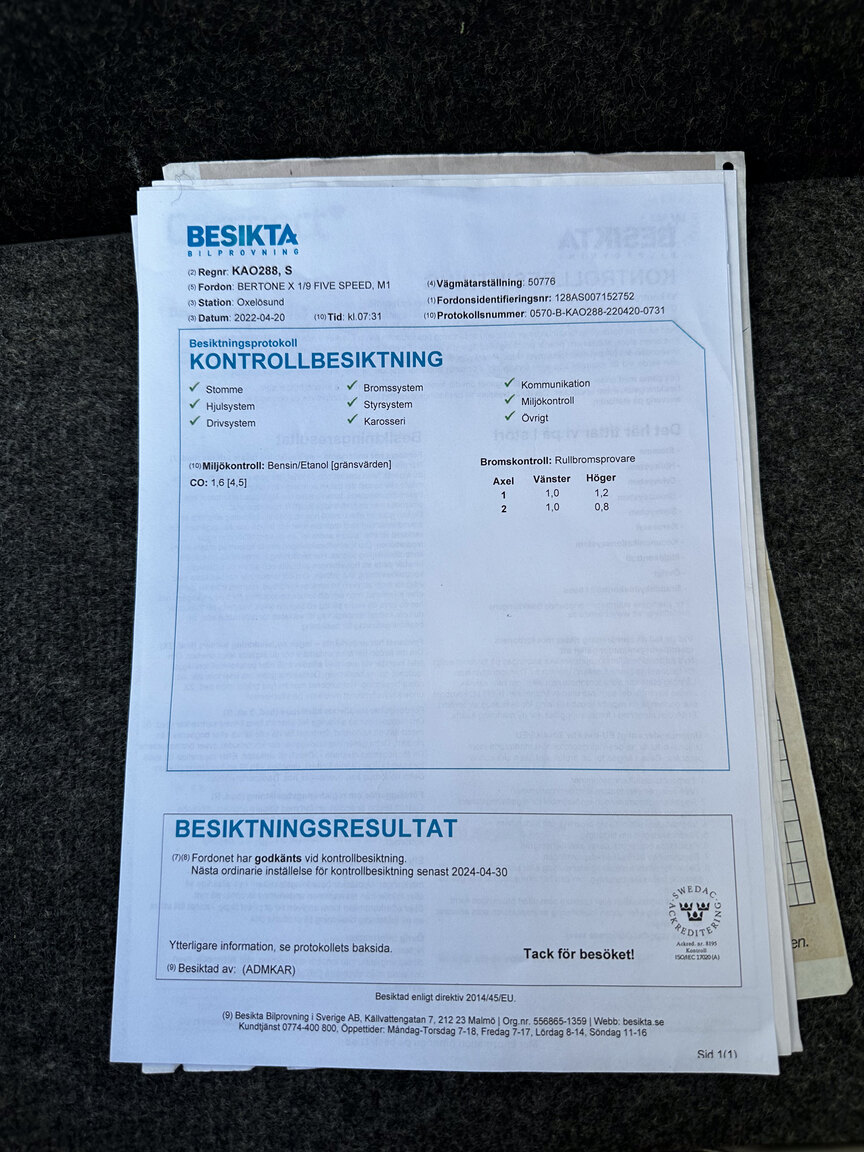 Dokumentation för 1984 Bertone X 1/9