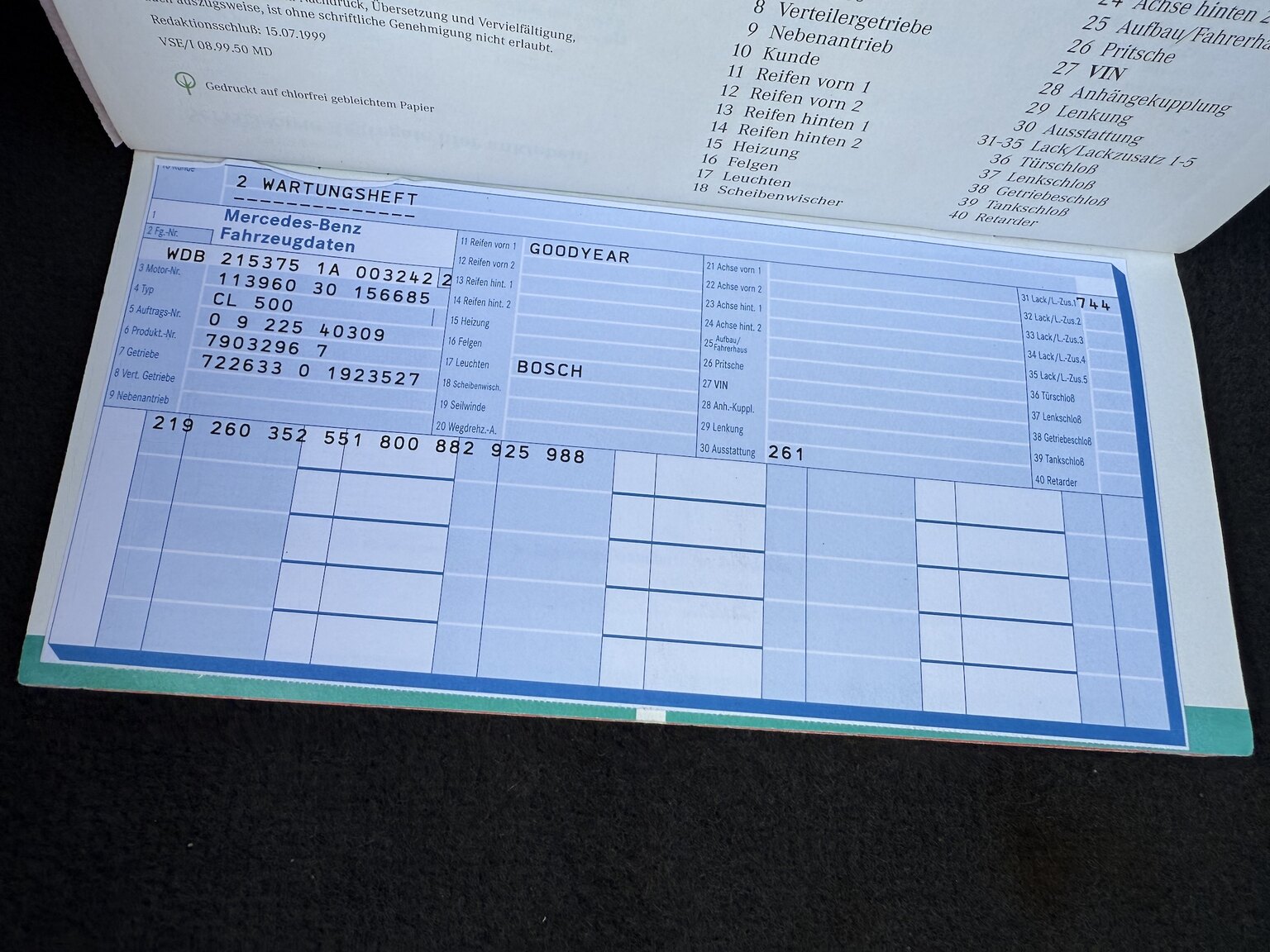 Documentation for 2000 Mercedes-Benz CL 500