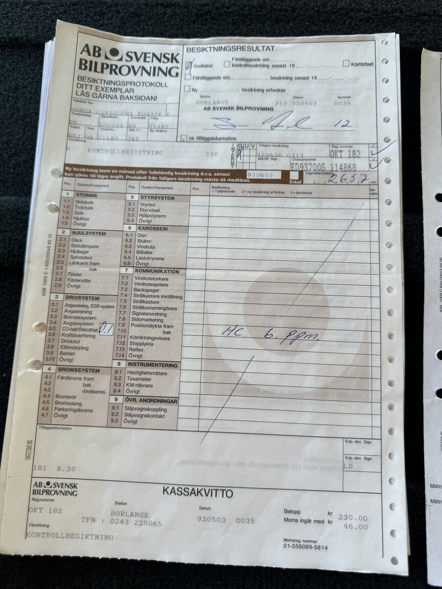 Documentation for 1989 Honda Civic CRX *5082km*