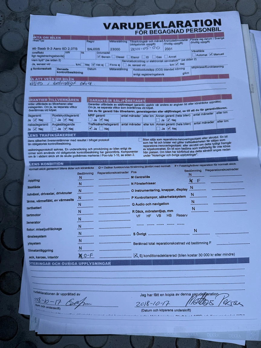 Dokumentation för 2001 SAAB 9-3 Aero (4)