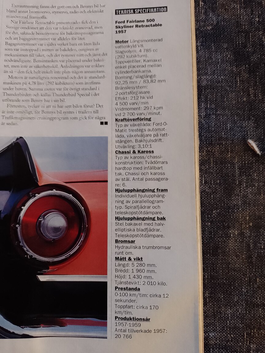 Documentation for 1957 Ford Fairlane 500 Skyliner Retract