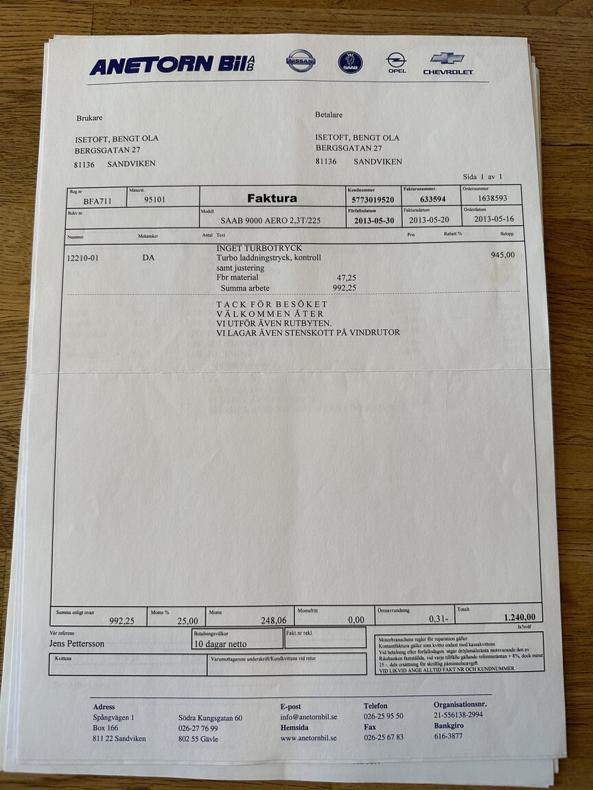 Dokumentation, 1996 SAAB 9000 CS Aero 2.3T