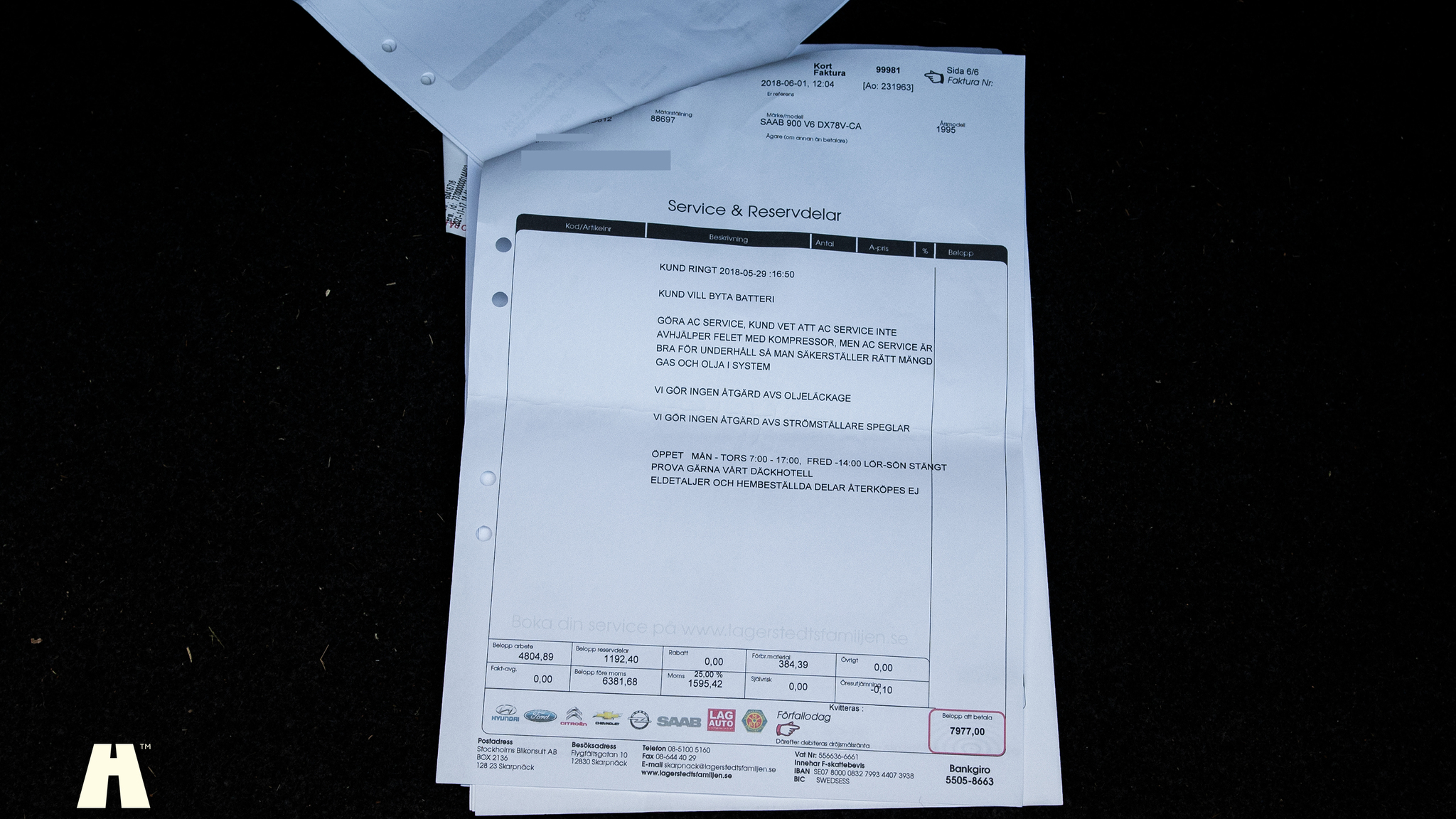 Dokumentation för 1995 SAAB 900 SE V6 Automat