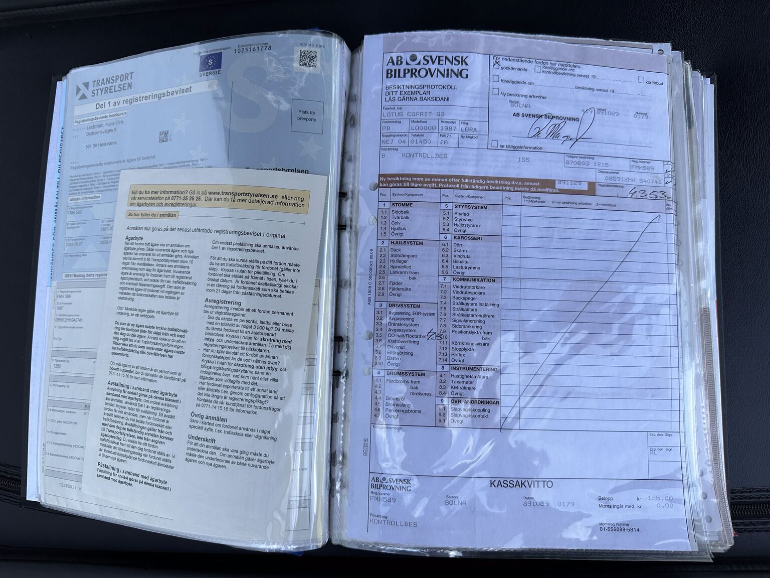 Dokumentation för 1987 Lotus Esprit S3