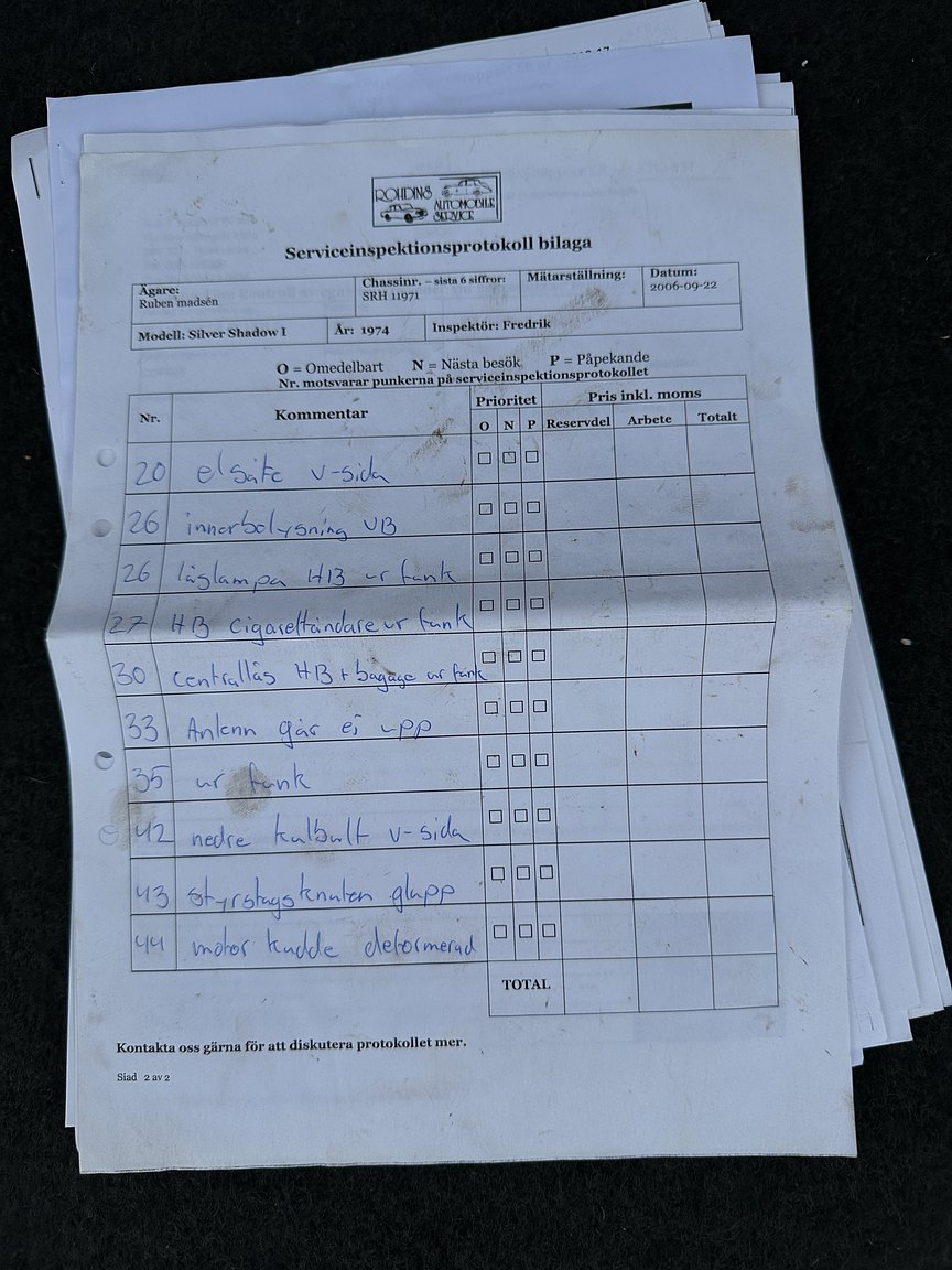 Documentation for 1972 Rolls-Royce Silver Shadow
