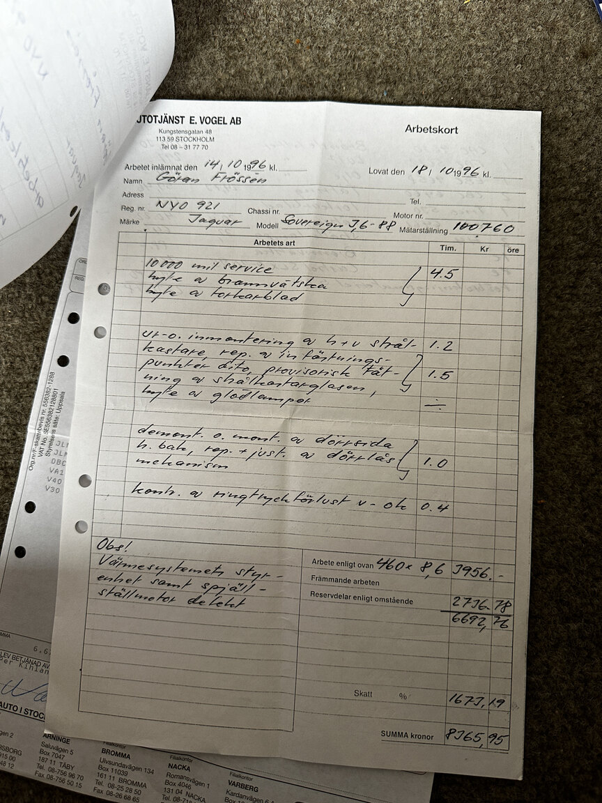 Documentation for 1988 Jaguar XJ Sovereign