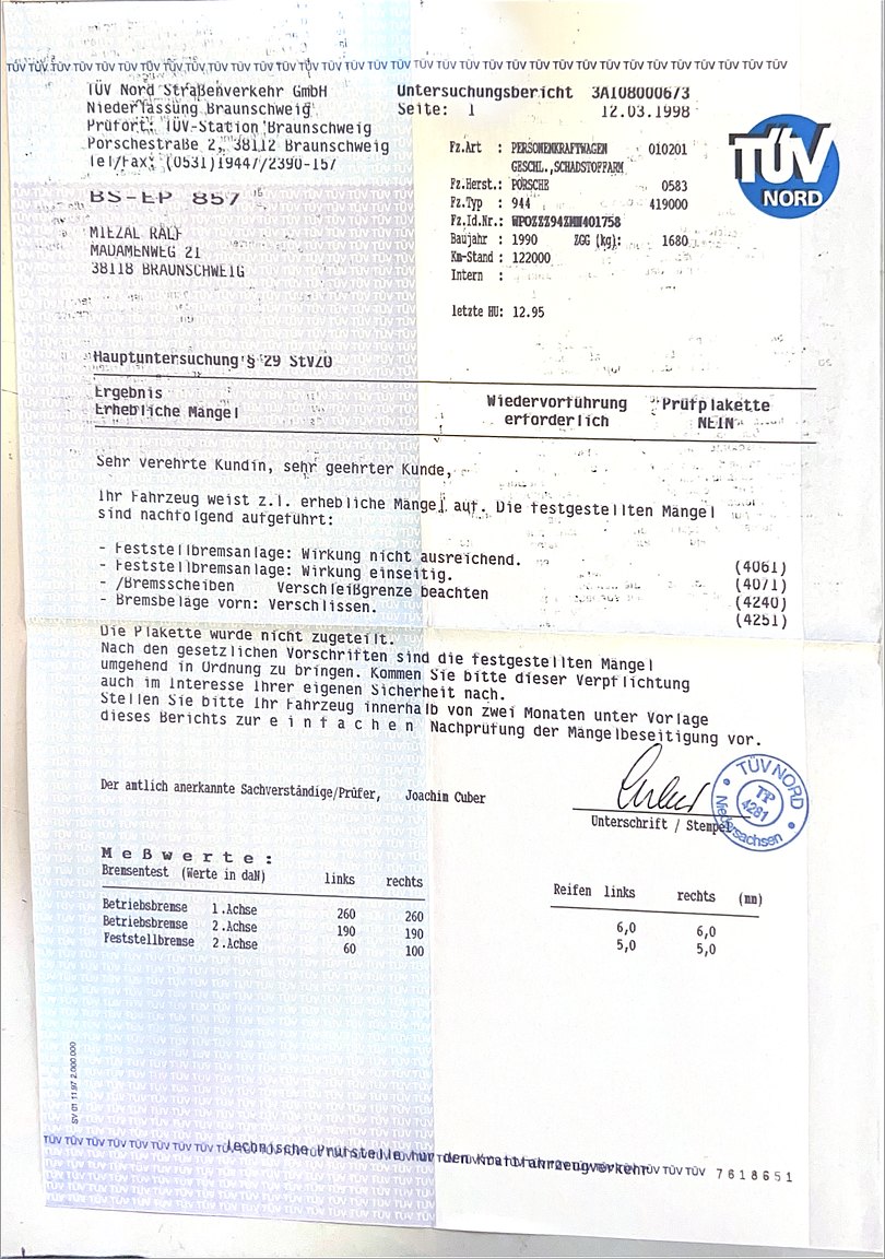 Dokumentation för 1991 PORSCHE 944 S2