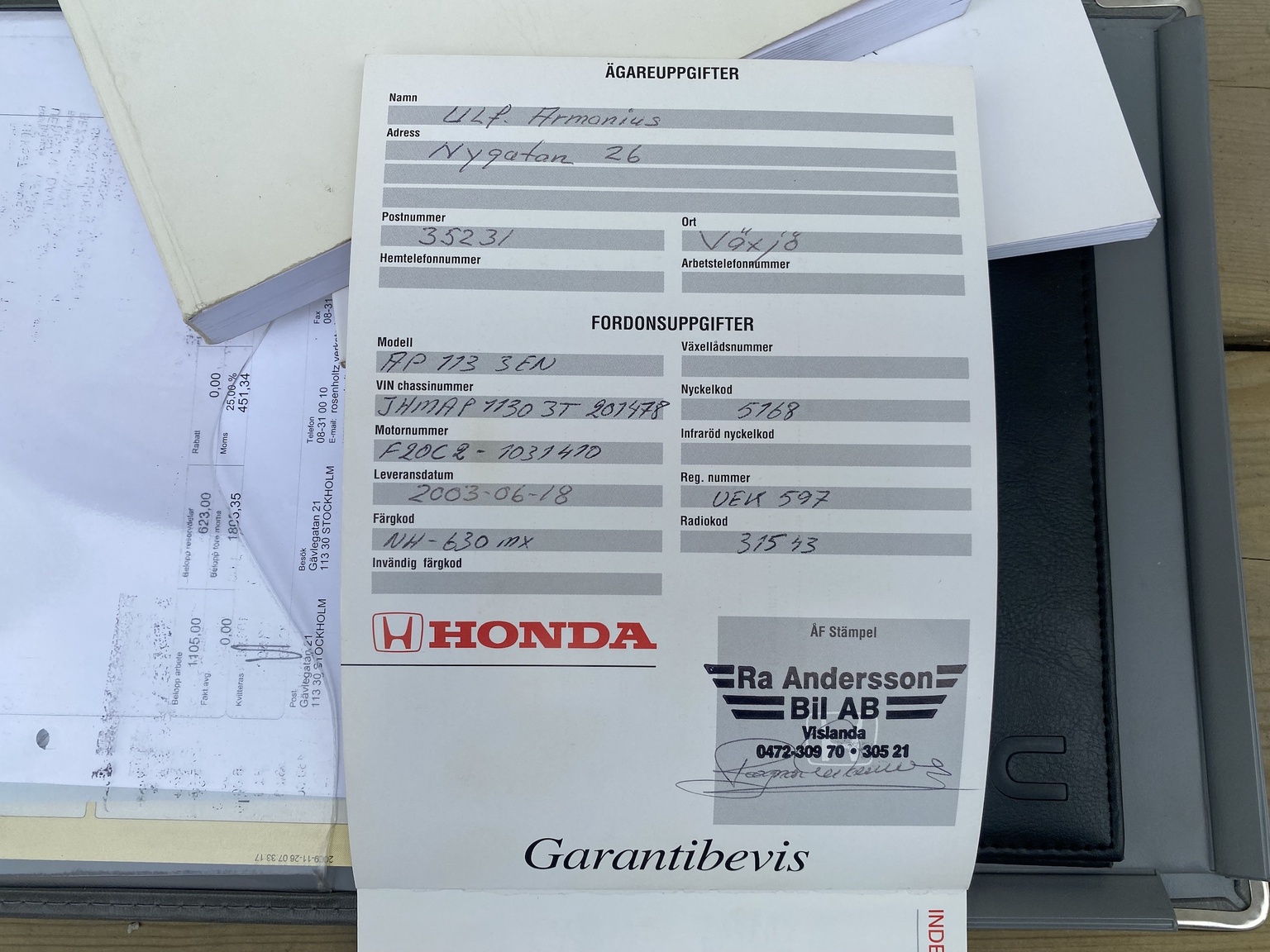 Documentation for 2003 Honda S2000