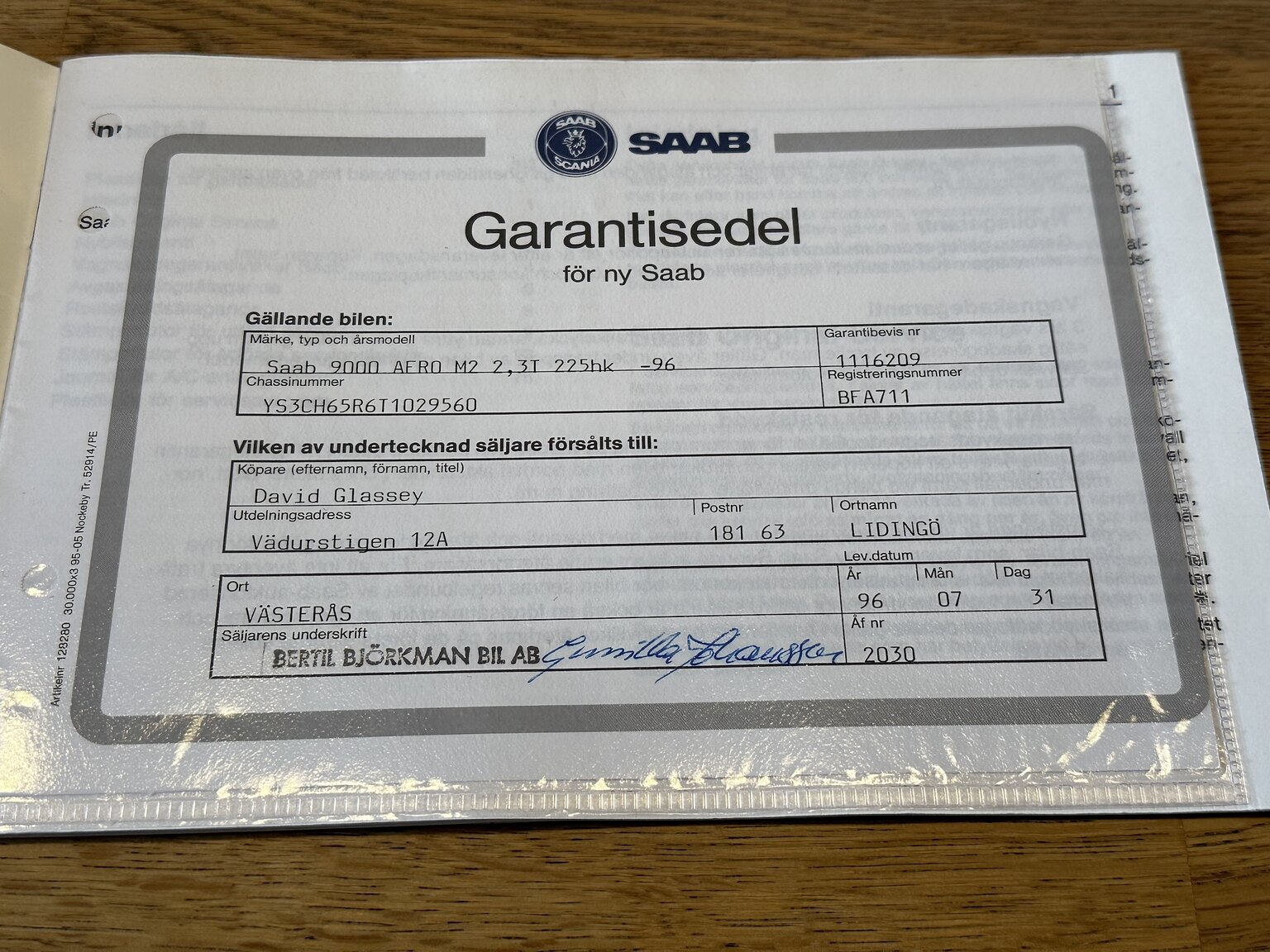 Dokumentation för 1996 SAAB 9000 CS Aero 2.3T