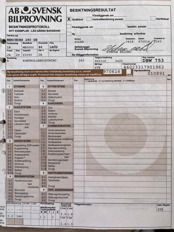 Documentation for 1986 Mercedes 280 GE