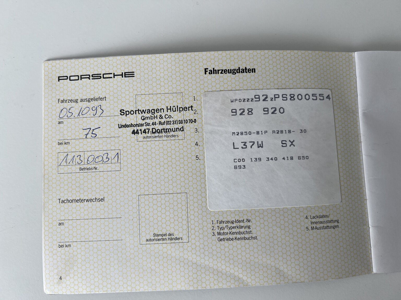 Dokumentation för 1993 Porsche 928 GTS
