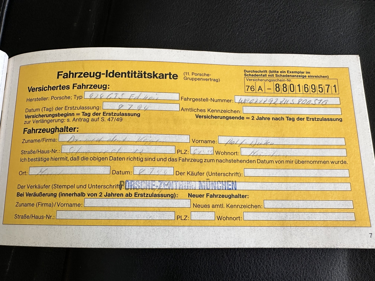 Documentation for 1994 Porsche 928 GTS