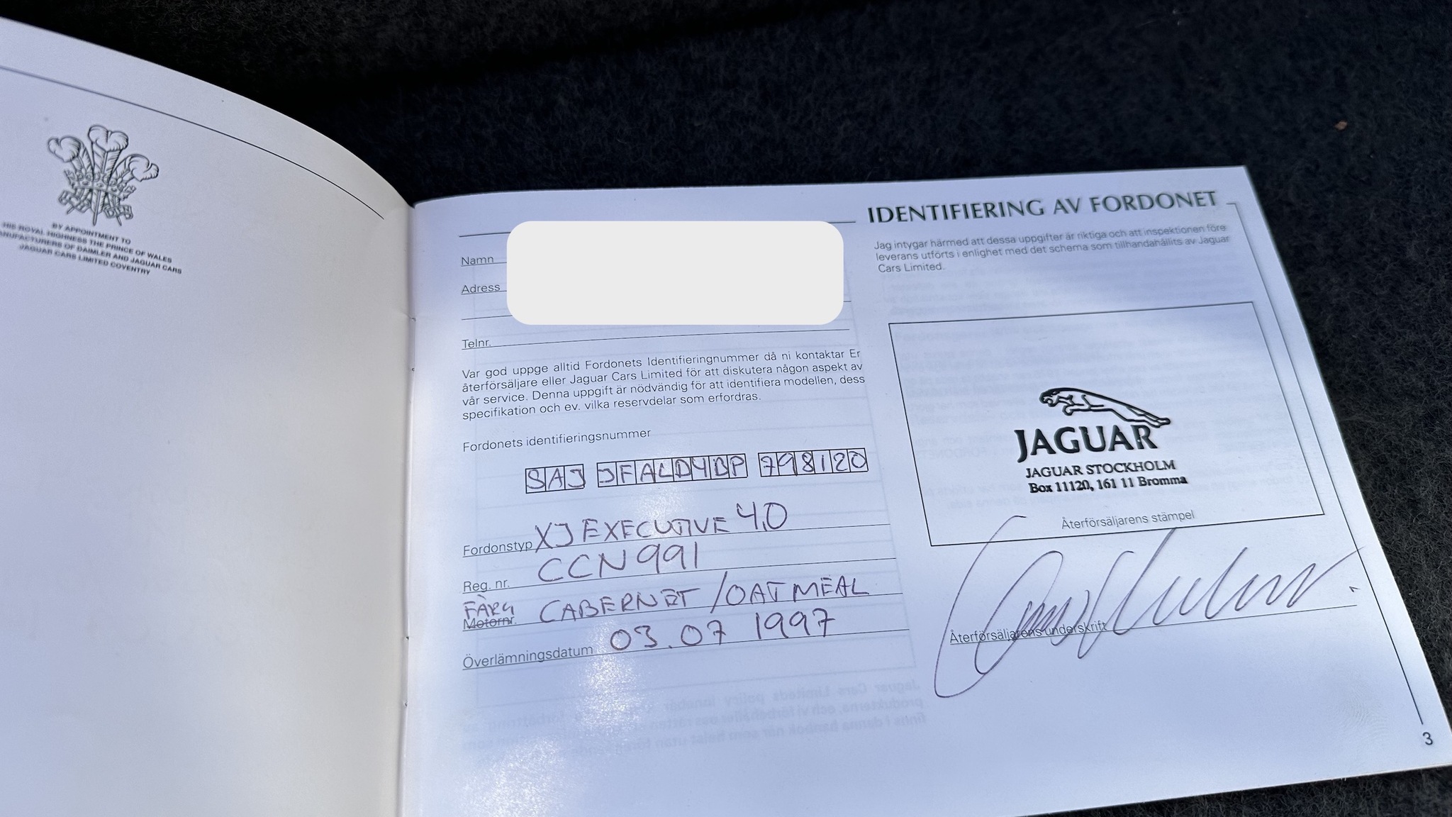 Dokumentation för 1997 Jaguar XJ 4.0 Executive