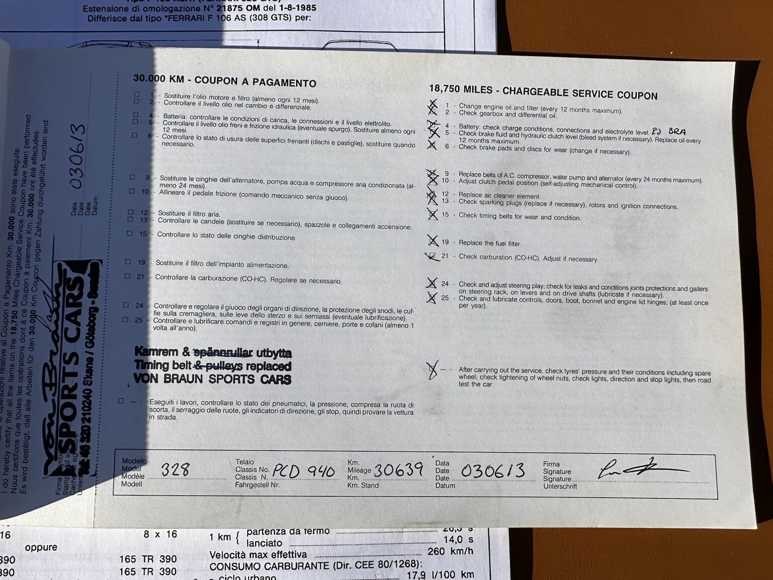 Documentation for 1986 Ferrari 328 GTS