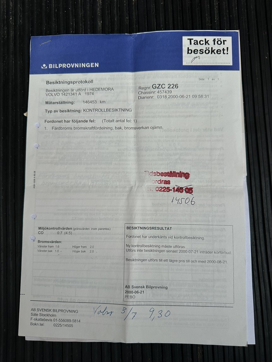 Dokumentation, 1974 Volvo 142 2.0