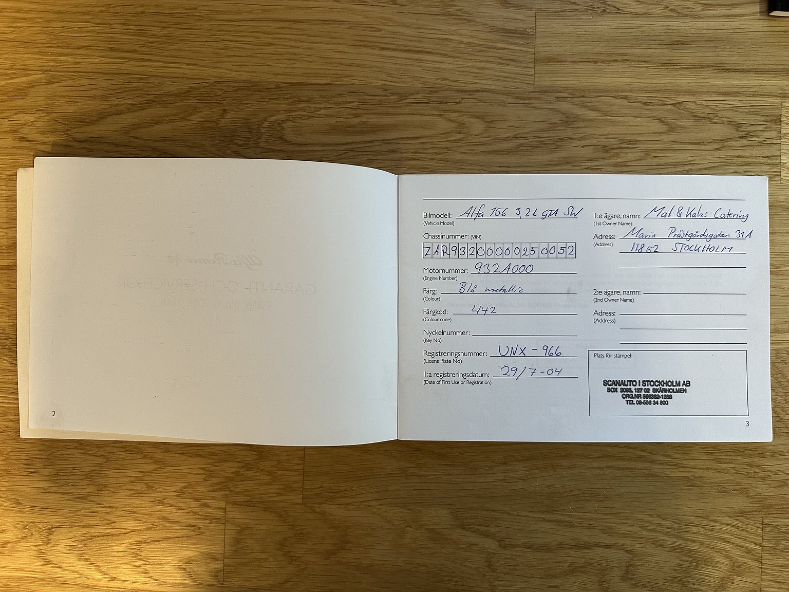 Documentation for 2004 Alfa Romeo 156 GTA