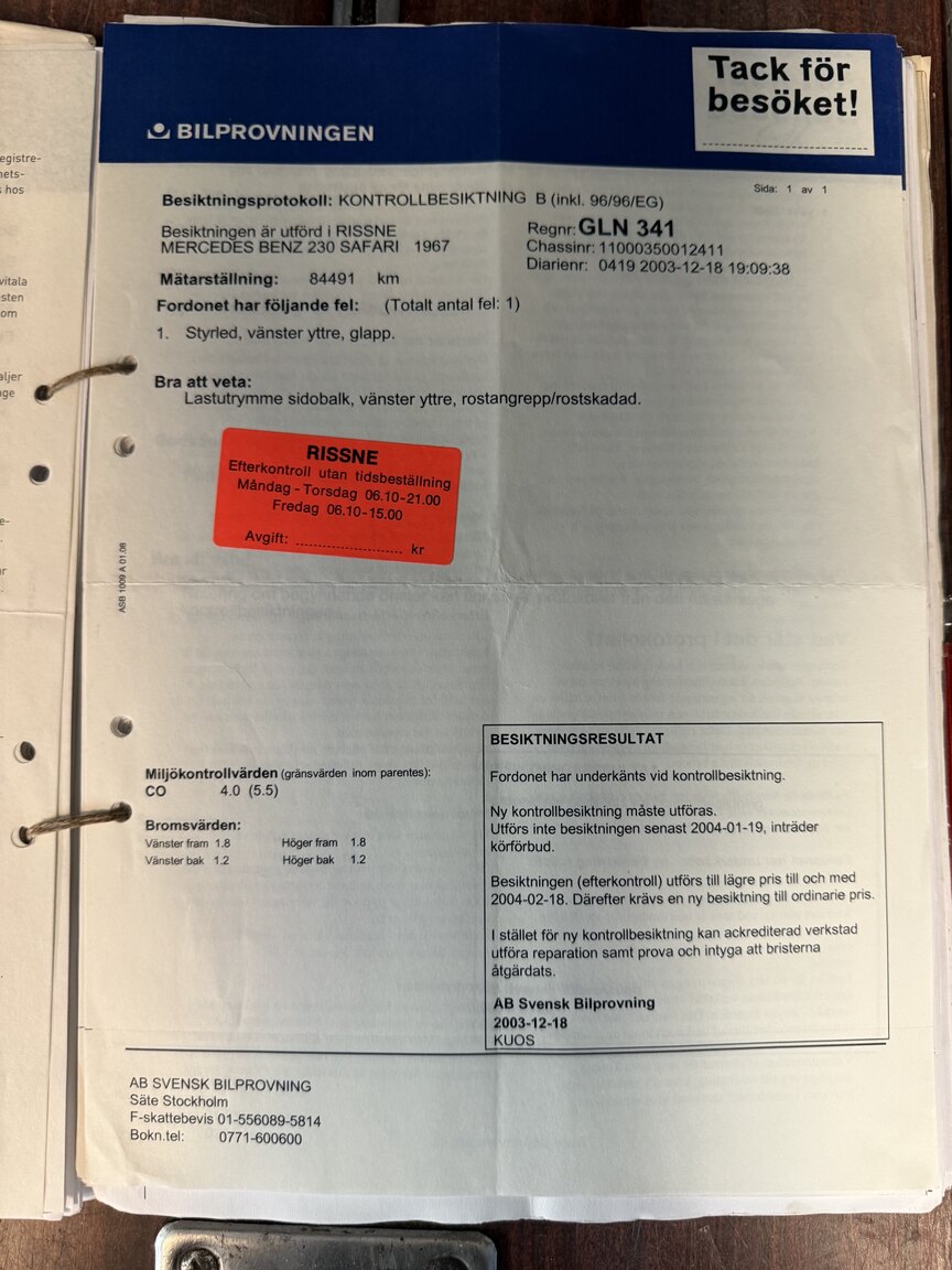 Documentation for 1967 Mercedes-Benz 230 Safari