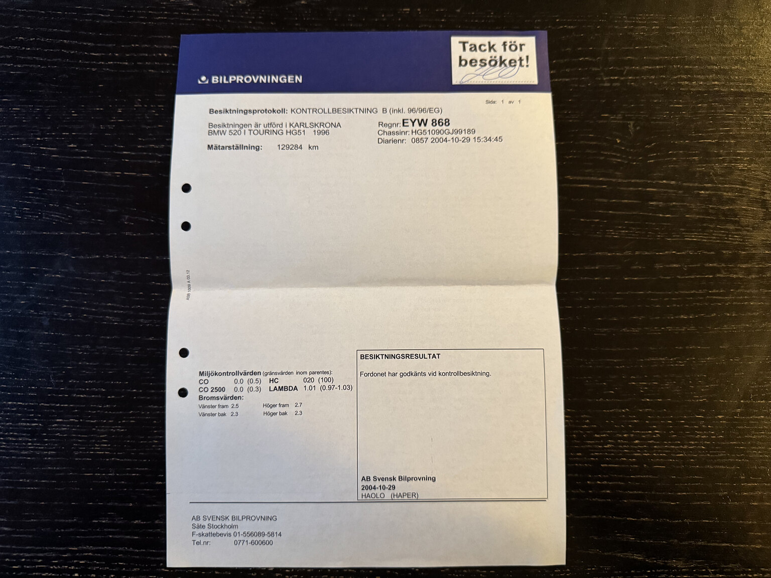 Dokumentation, 1996 BMW 520i Touring