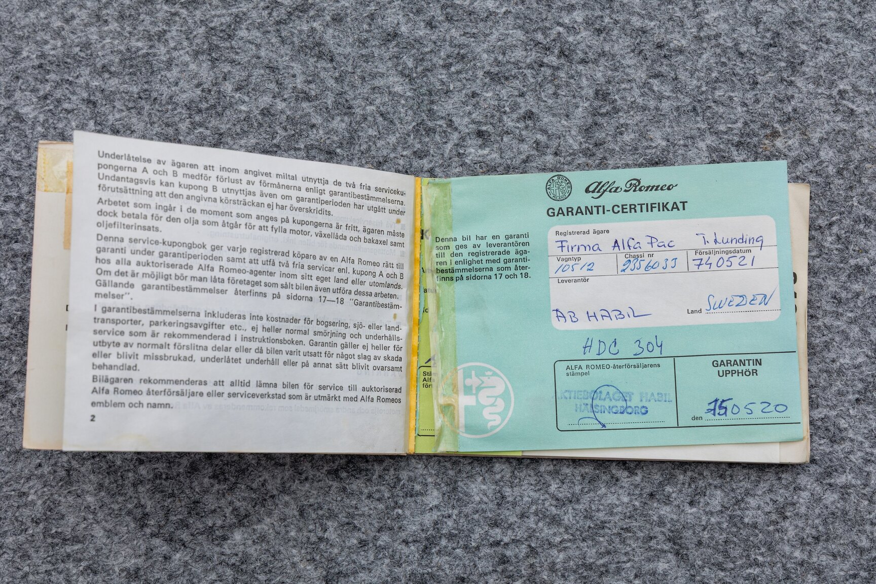 Documentation for 1974 Alfa Romeo Berlina 2000
