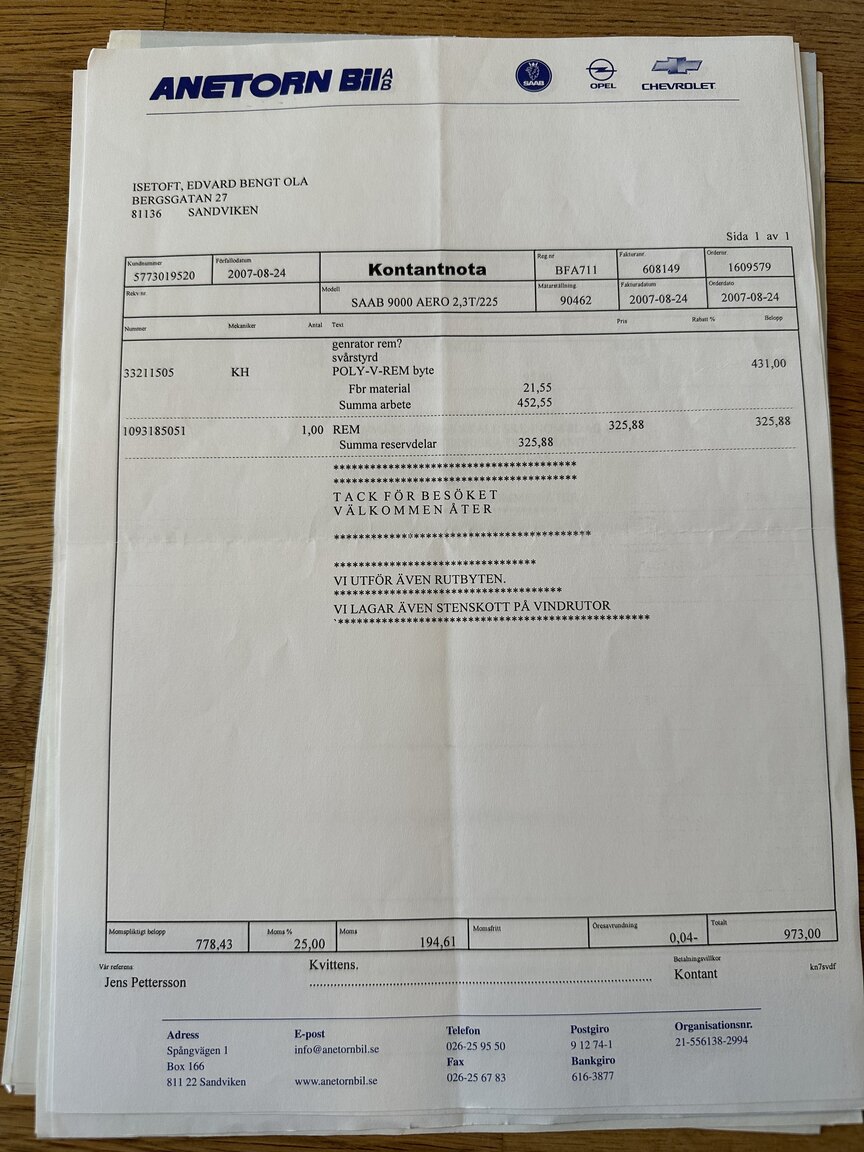 Documentation for 1996 SAAB 9000 CS Aero 2.3T
