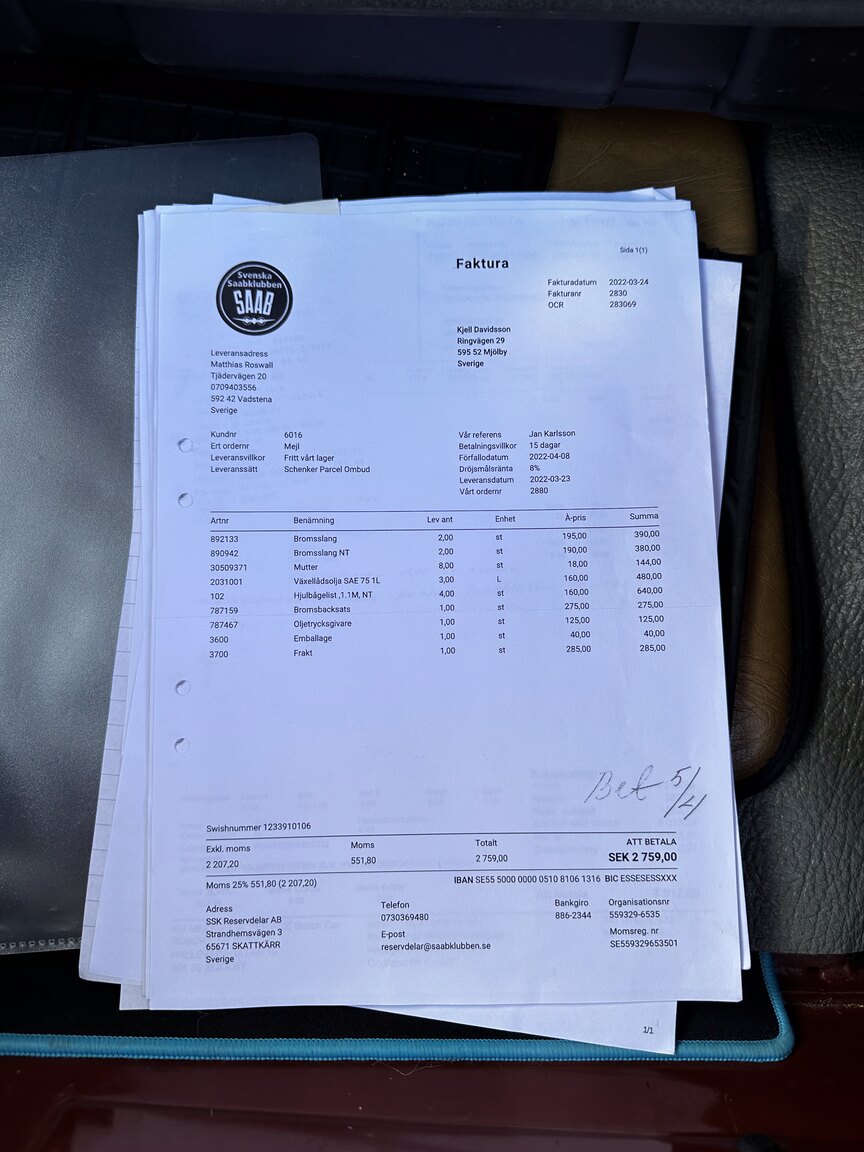 Documentation for 1974 SAAB 99 