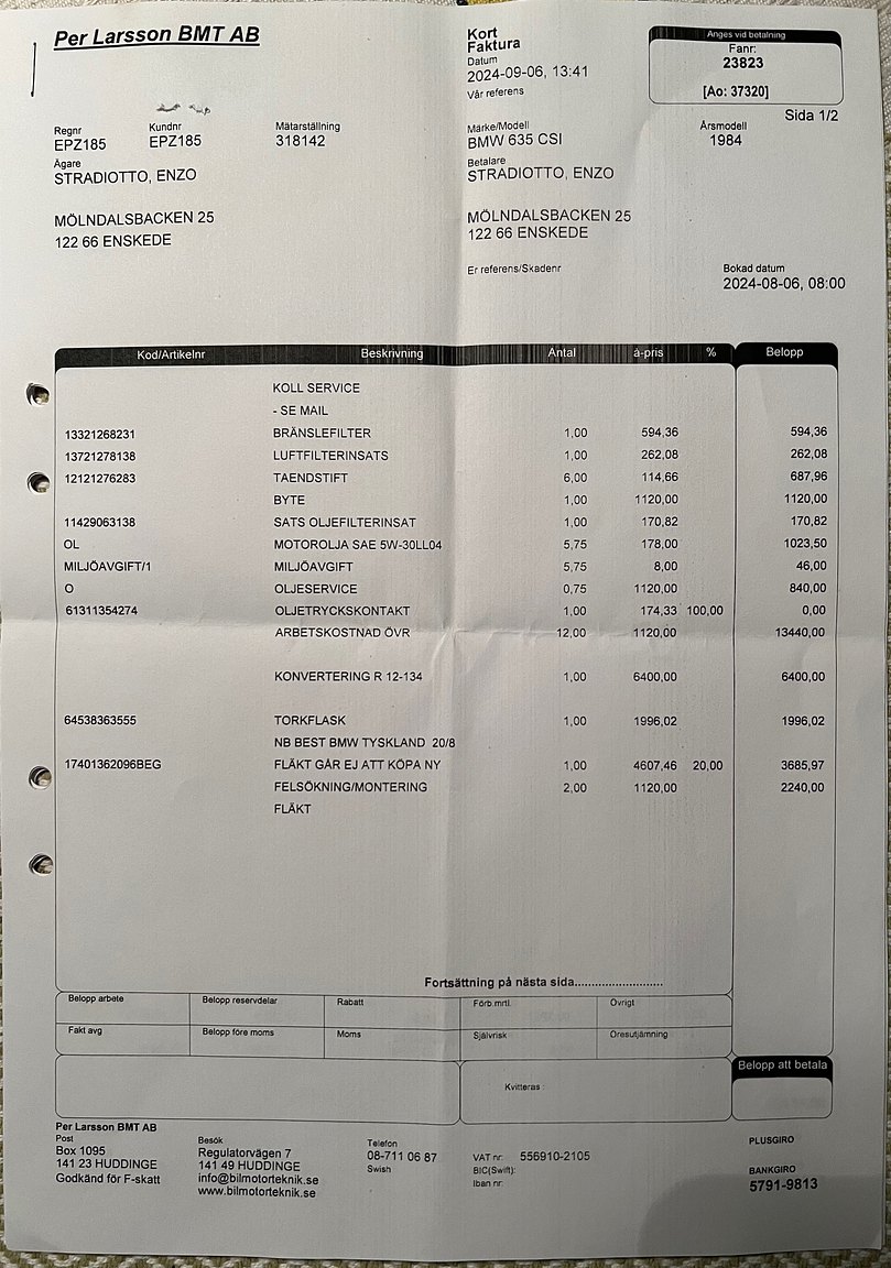 Dokumentation för 1984 BMW 635CSi