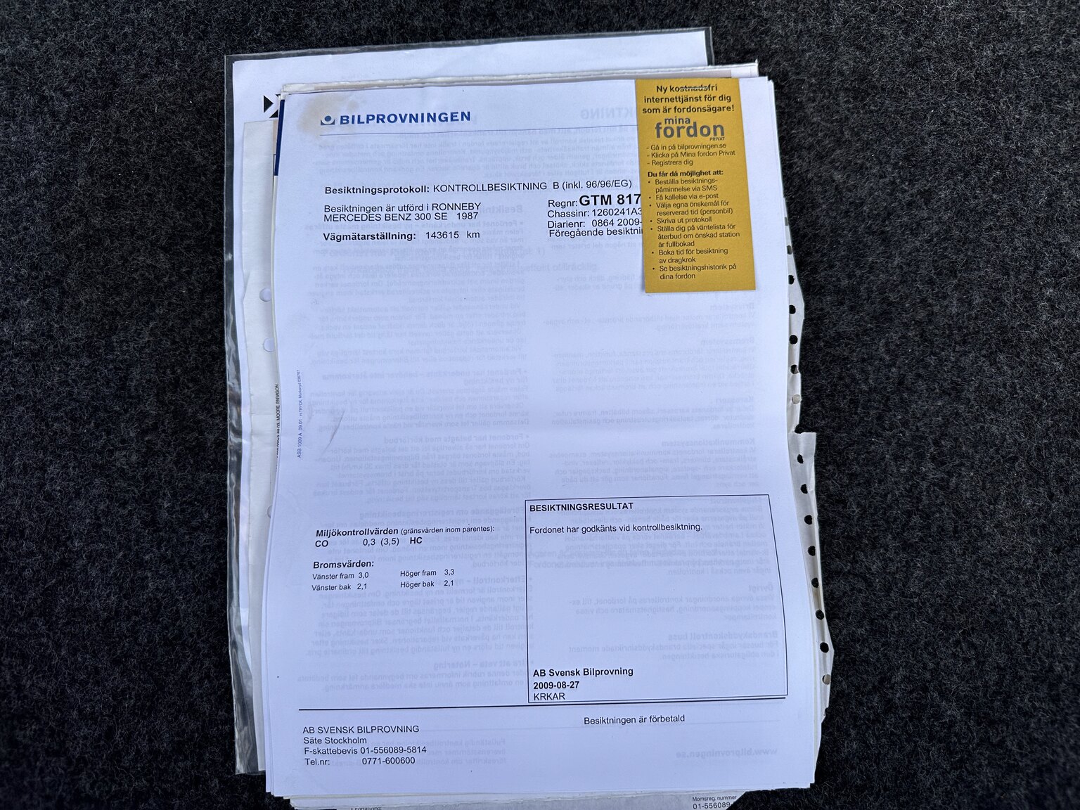 Documentation for 1987 Mercedes 300 SE