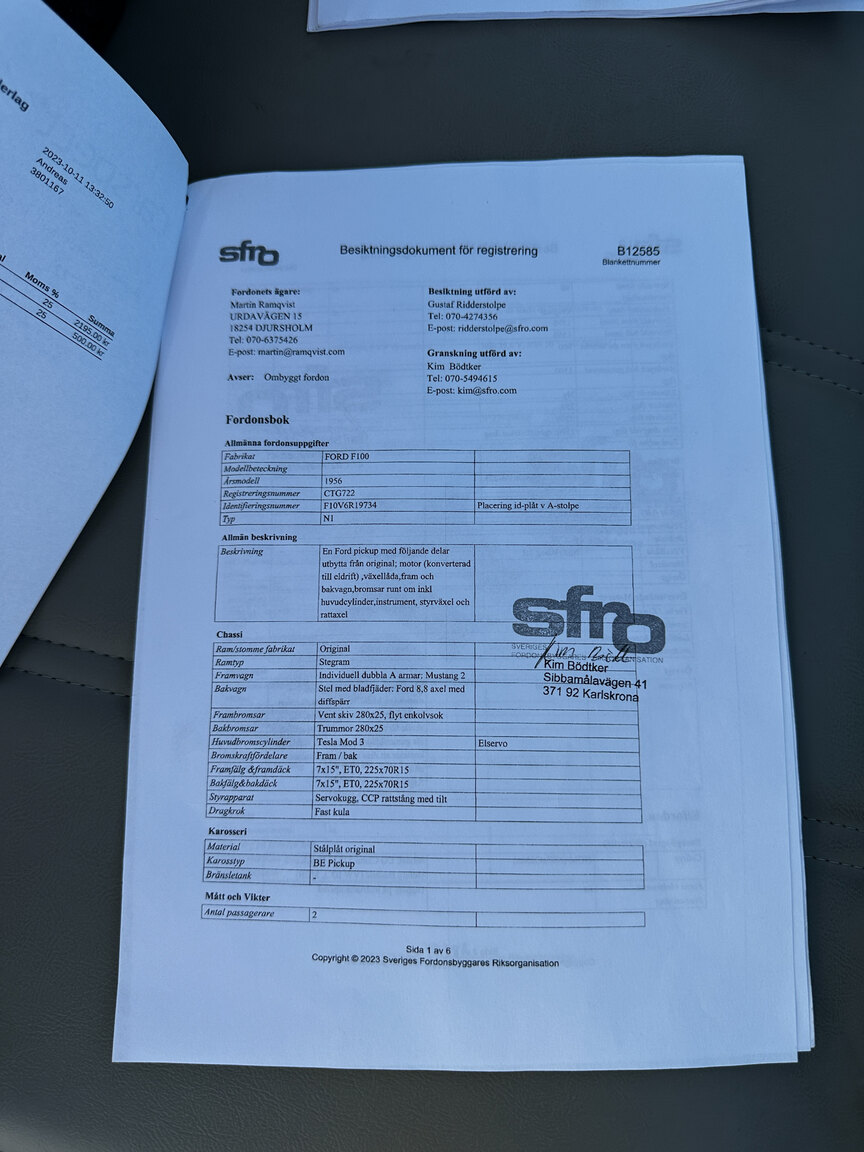 Dokumentation för 1956 FORD F100 Electric