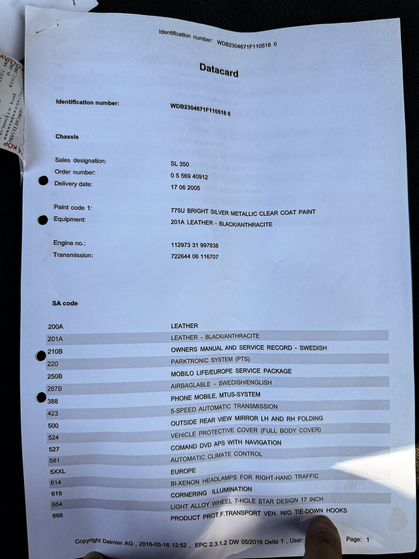 Dokumentation för 2006 Mercedes-Benz SL 350