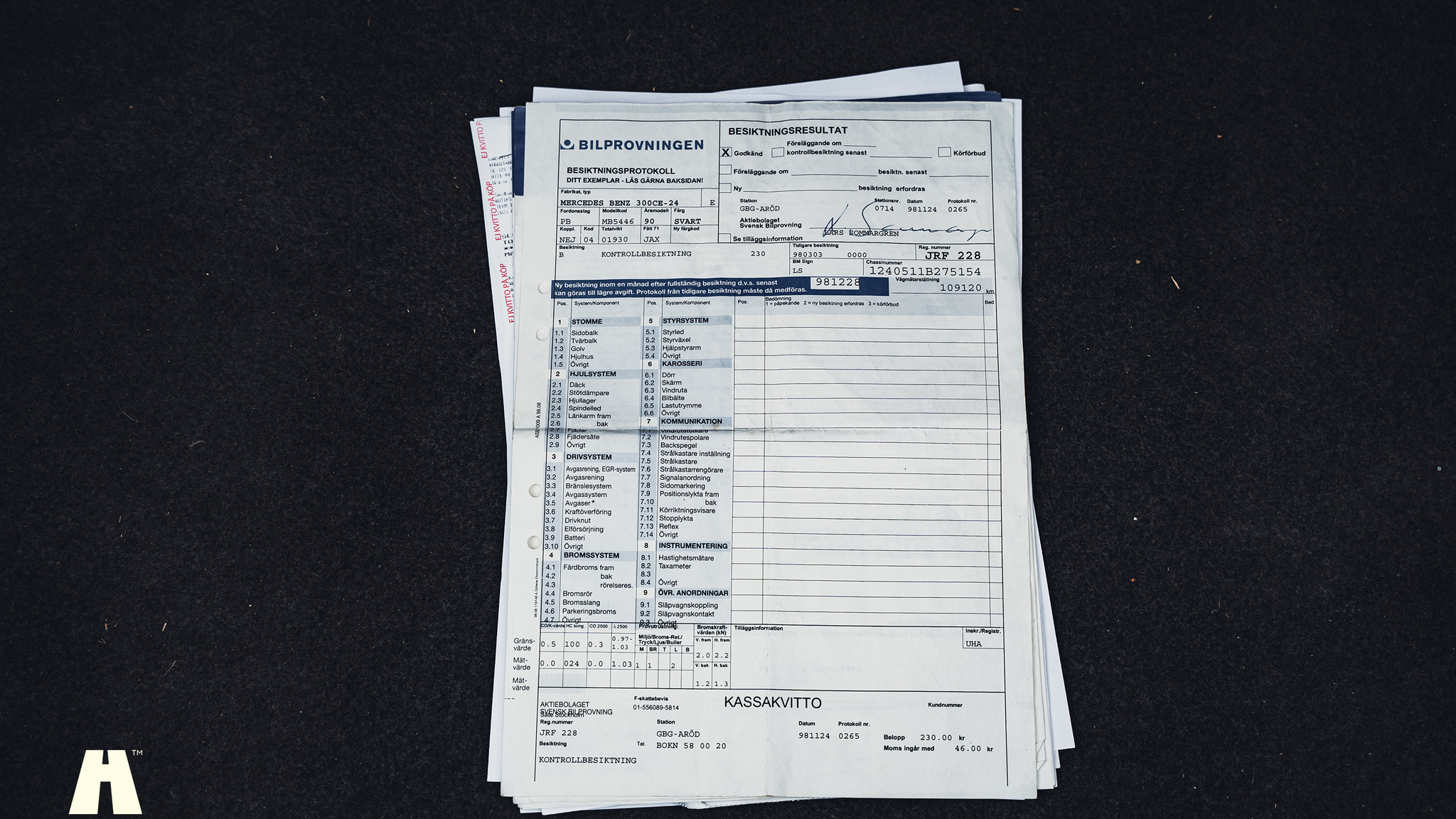 Dokumentation för 1990 Mercedes 300 CE-24