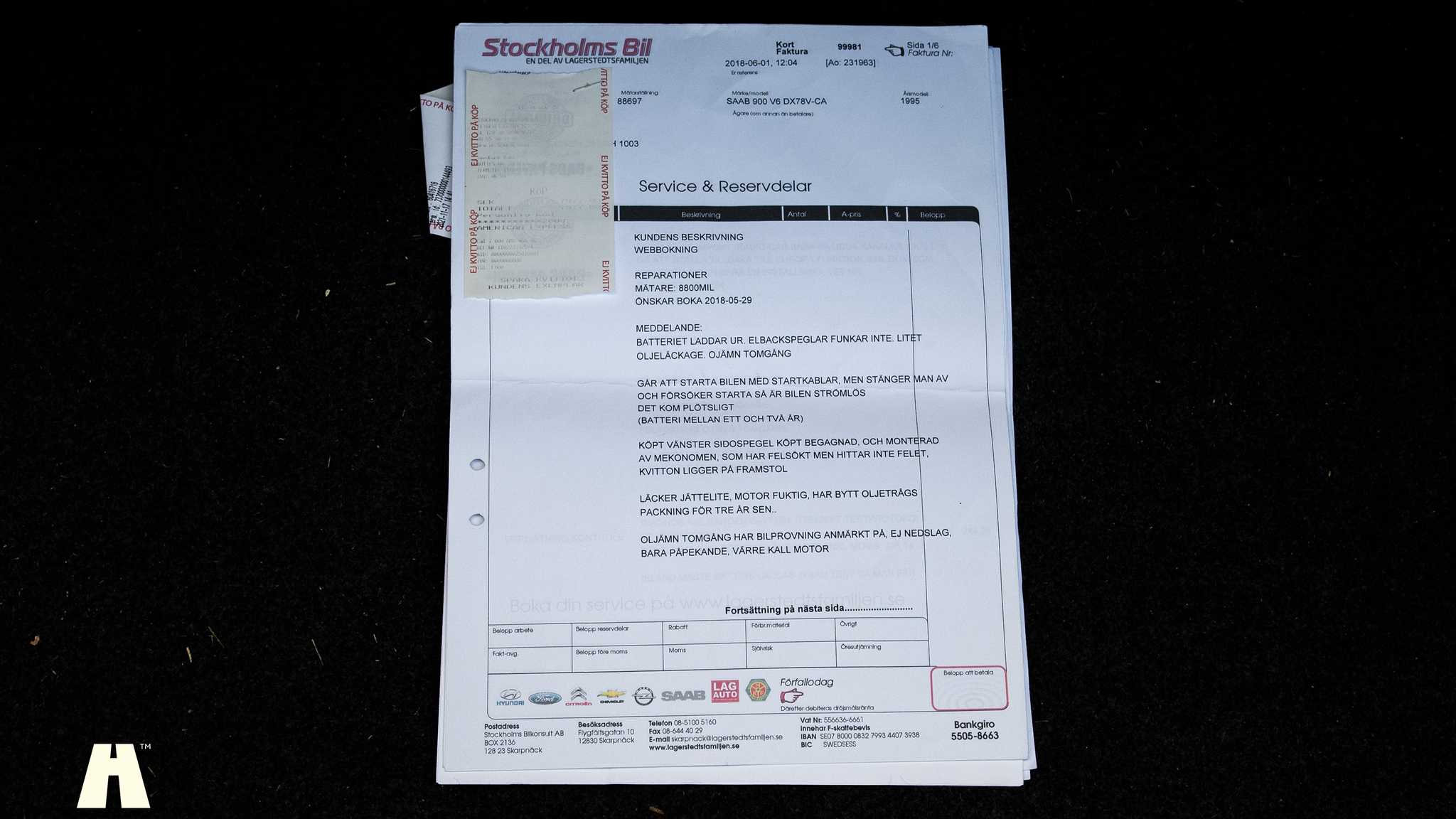 Dokumentation för 1995 SAAB 900 SE V6 Automat