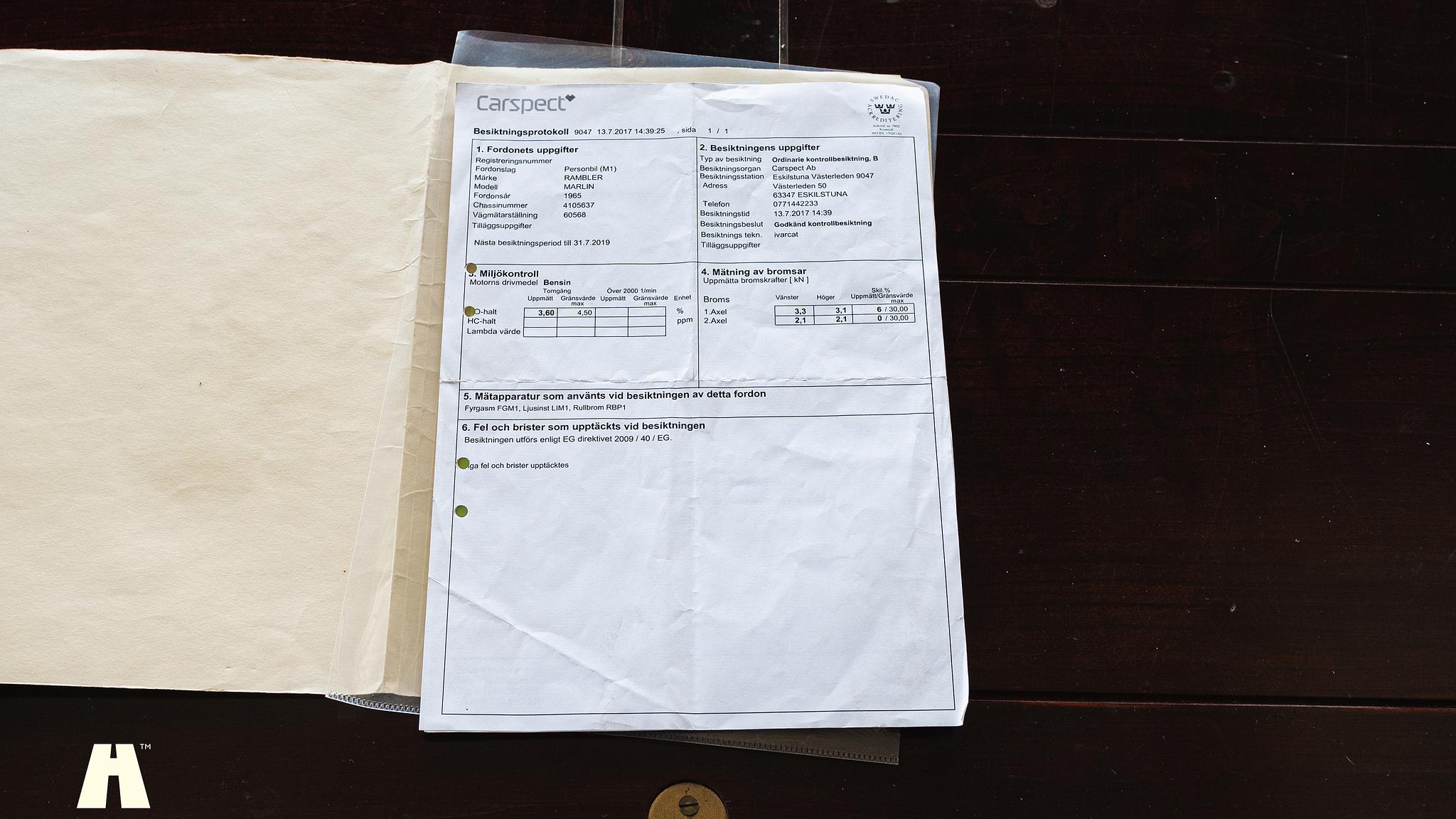 Documentation for 1965 AMC Rambler Marlin 327 CUI 5.4 V8