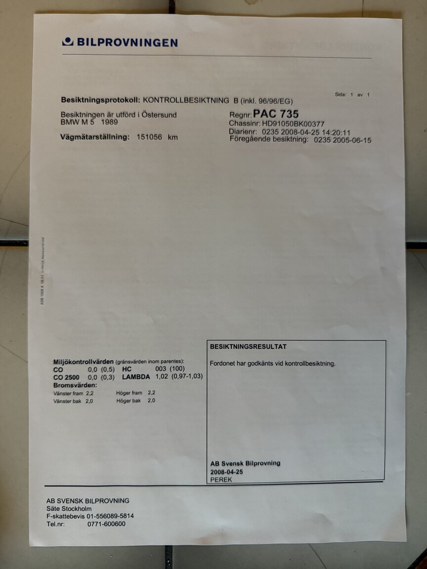 Dokumentation för 1989 BMW M5