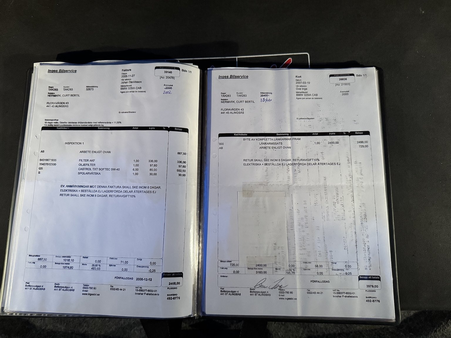 Dokumentation för 2001 BMW 325IA CAB