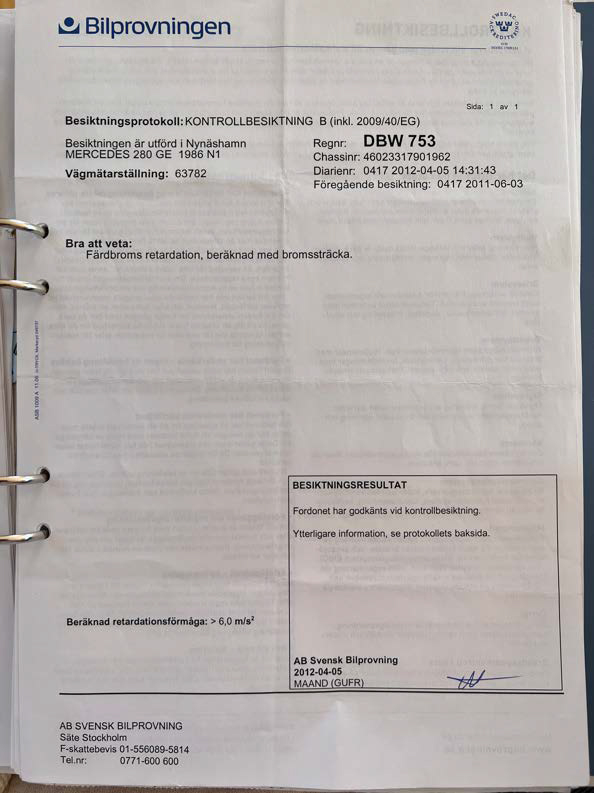 Documentation for 1986 Mercedes 280 GE