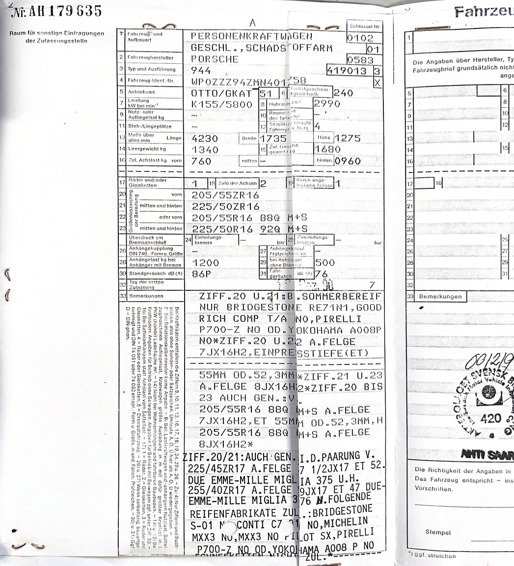 Dokumentation, 1991 PORSCHE 944 S2
