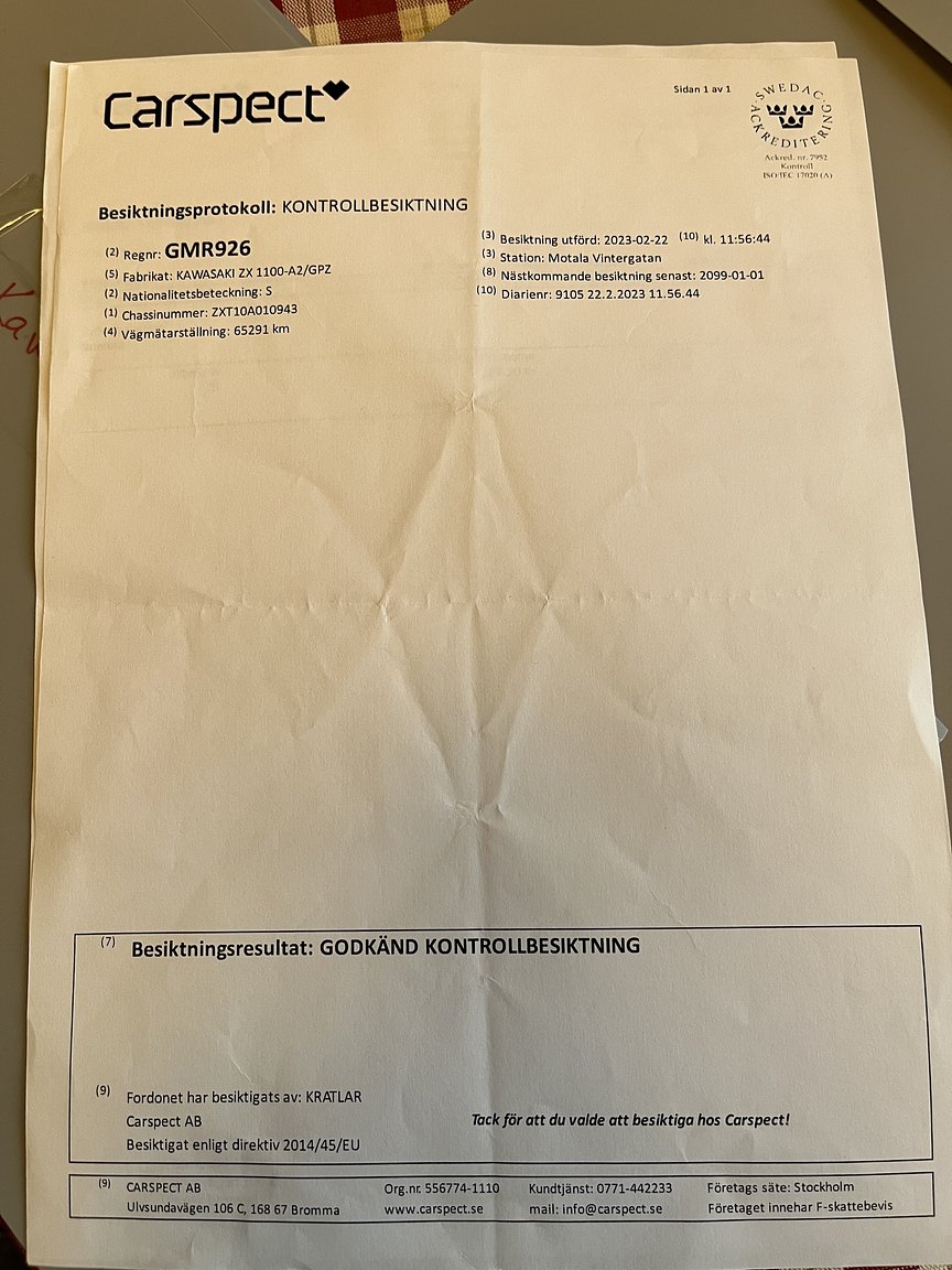 Dokumentation för 1984 Kawasaki ZX1100 GPZ