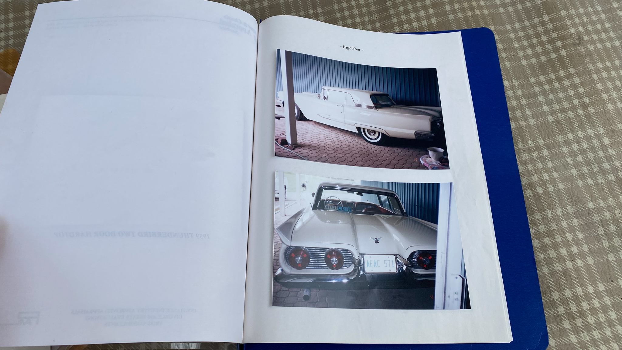 Documentation for 1959 Ford Thunderbird hardtop