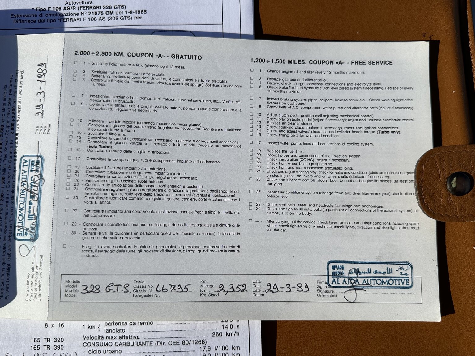 Dokumentation, 1986 Ferrari 328 GTS