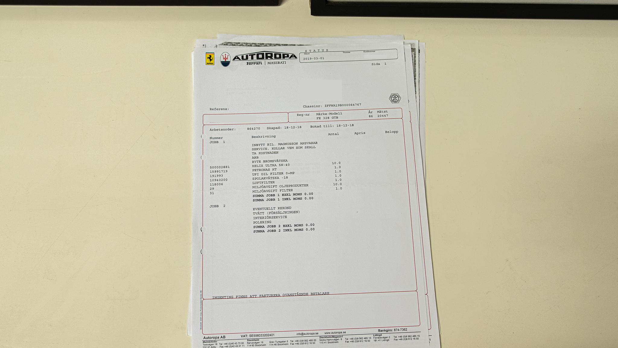 Dokumentation, 1986 Ferrari 328 GTB