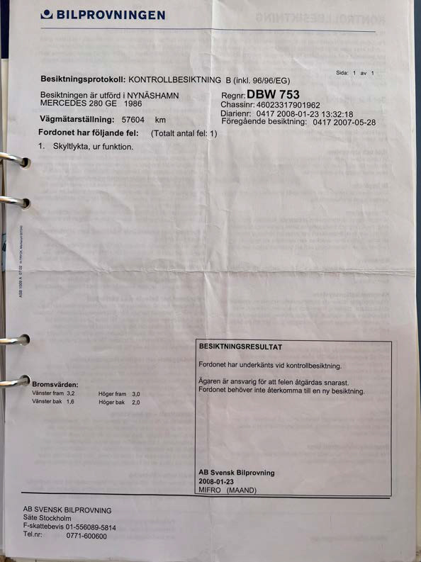 Documentation for 1986 Mercedes 280 GE