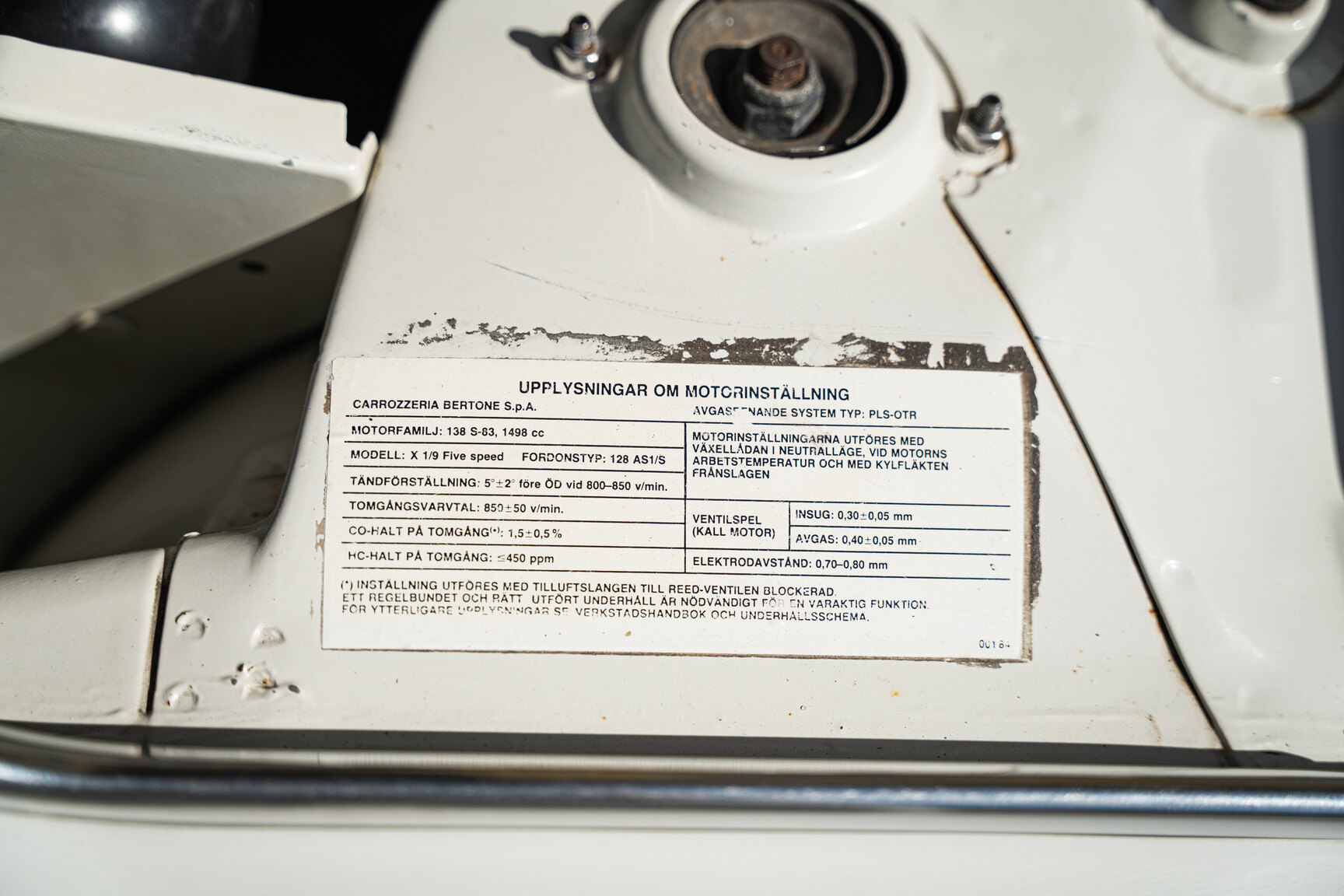 1984 Bertone X 1/9, Mekanik