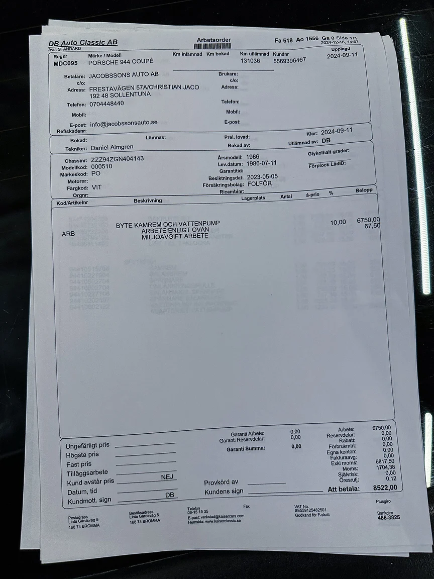 Documentation for 1986 Porsche 944R (5)