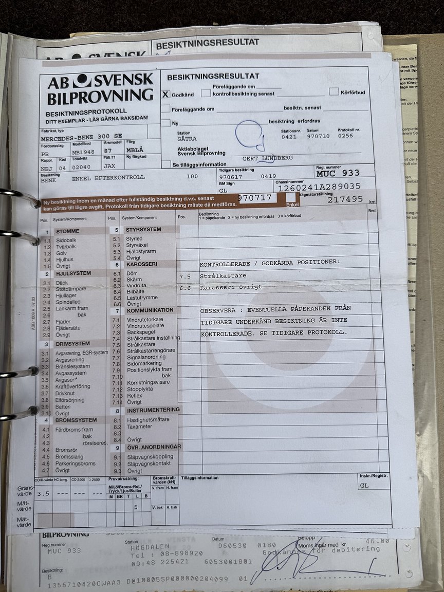Dokumentation för 1987 Mercedes-Benz 300 SE