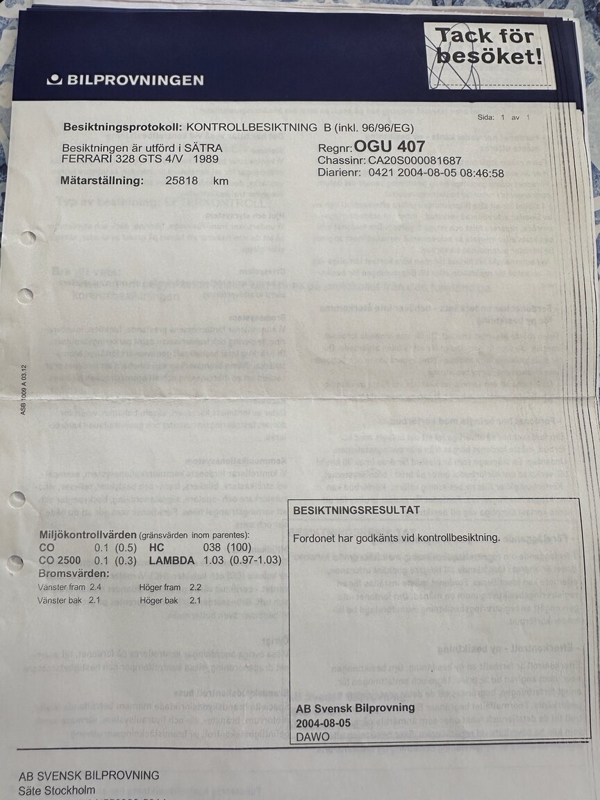 Dokumentation för 1989 Ferrari 328 GTS
