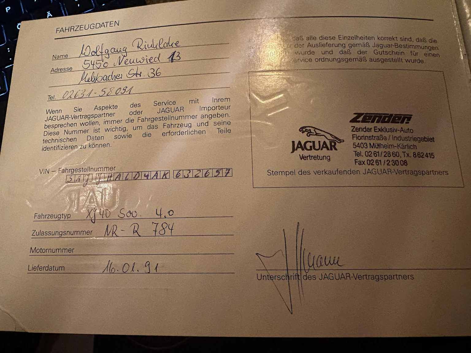 Dokumentation för 1991 Jaguar XJ40 Sovereign (2)