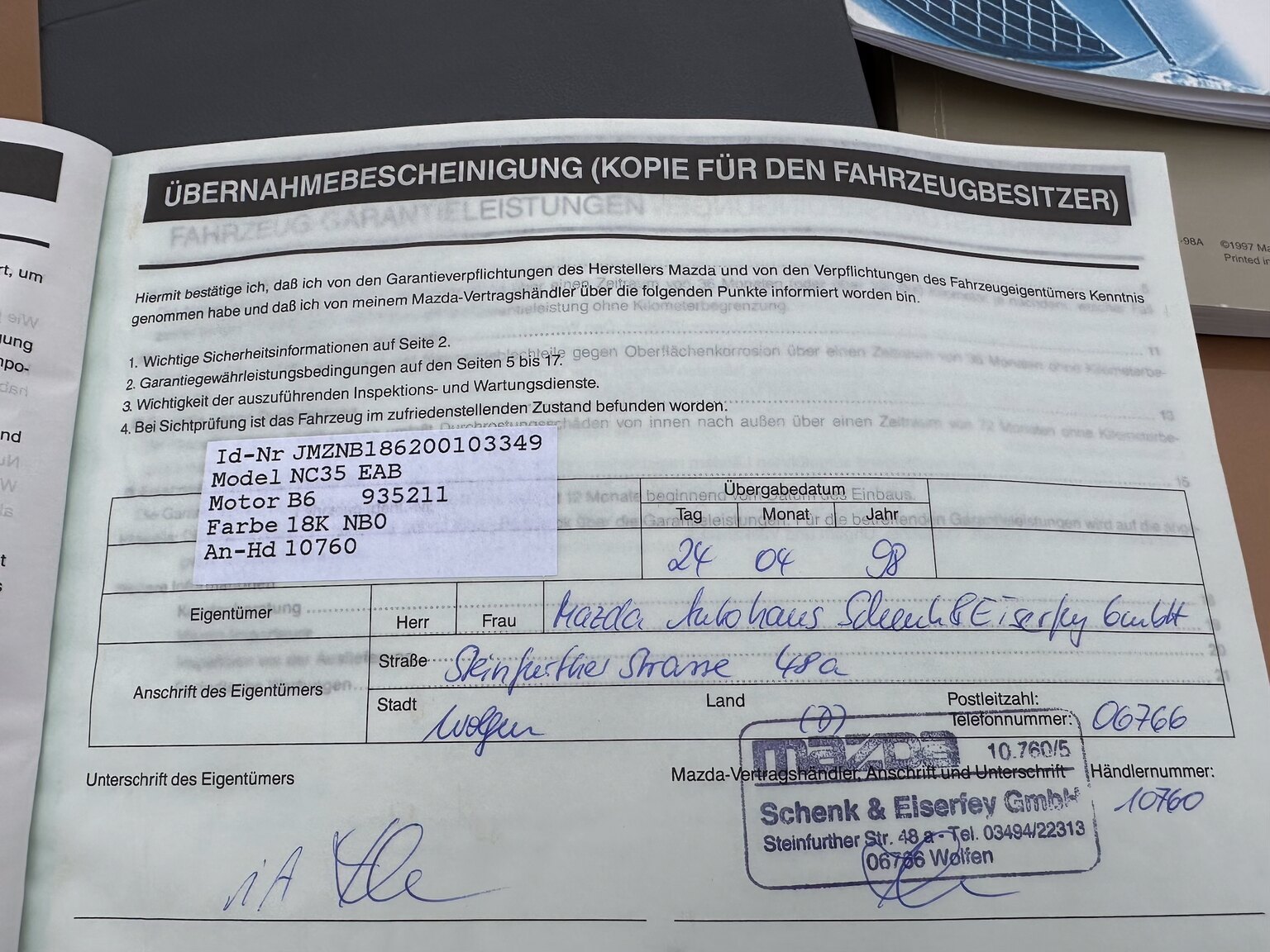 Dokumentation, 1998 Mazda Miata MX-5 NB